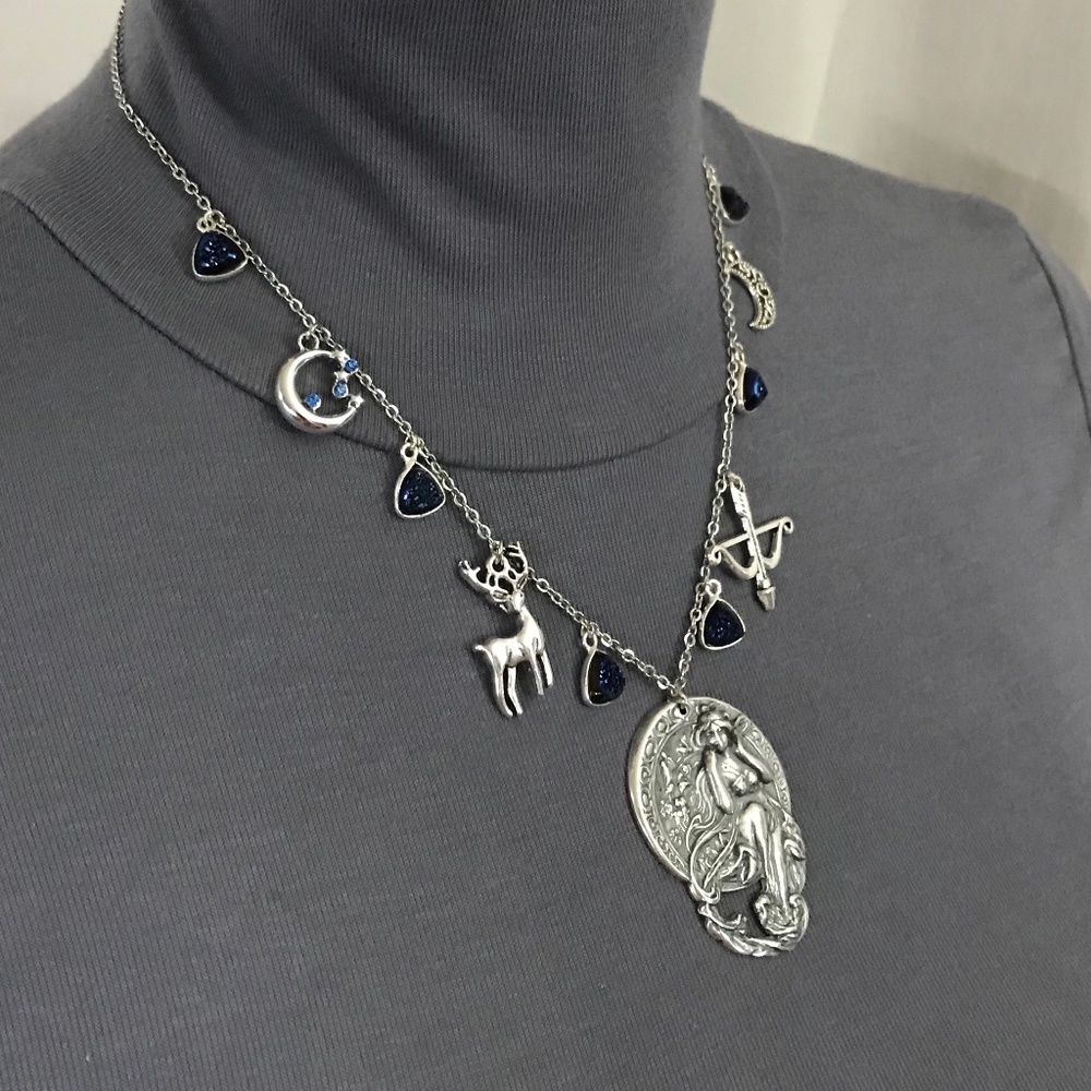 Artemis Diana Greek Roman Goddess of Moon & Hunt Handmade Necklace, Blue Druzy - Picture 10 of 16